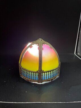Art Deco Metal and Glass Lamp Shade Rainbow Gradient Flashed Glass READ